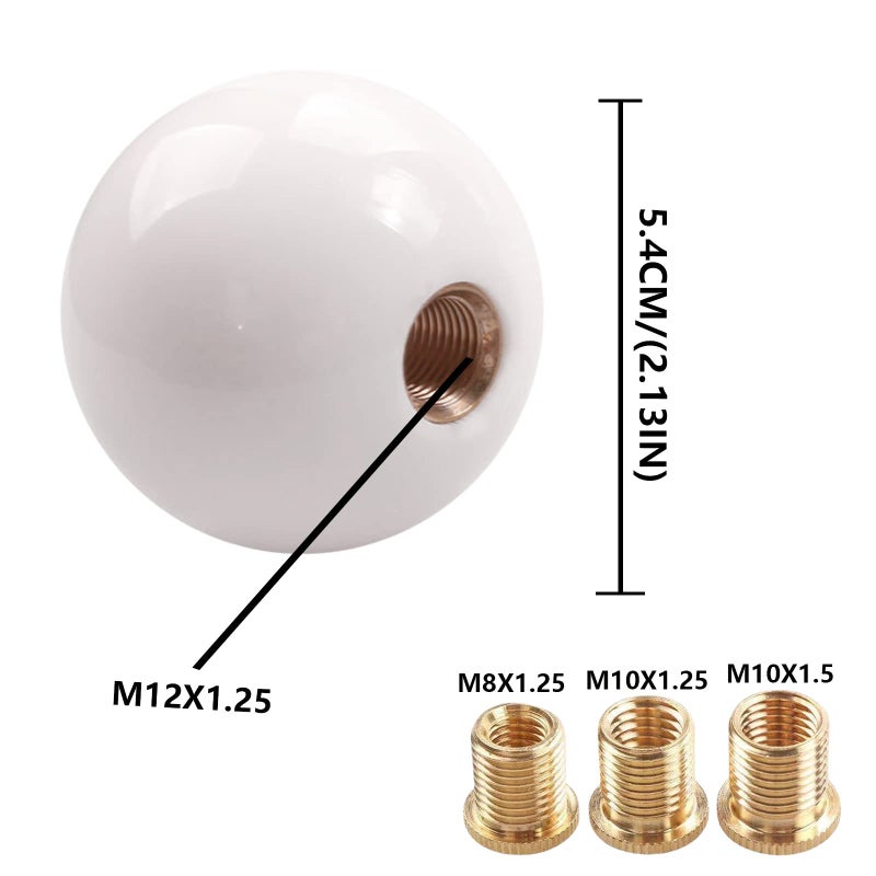 YIUIY Round Ball Shift Knob Universal Gear Shift Knob 5 6 Speed for Manual Automatic Vehicles with Adapters (Pure White) - Image 2